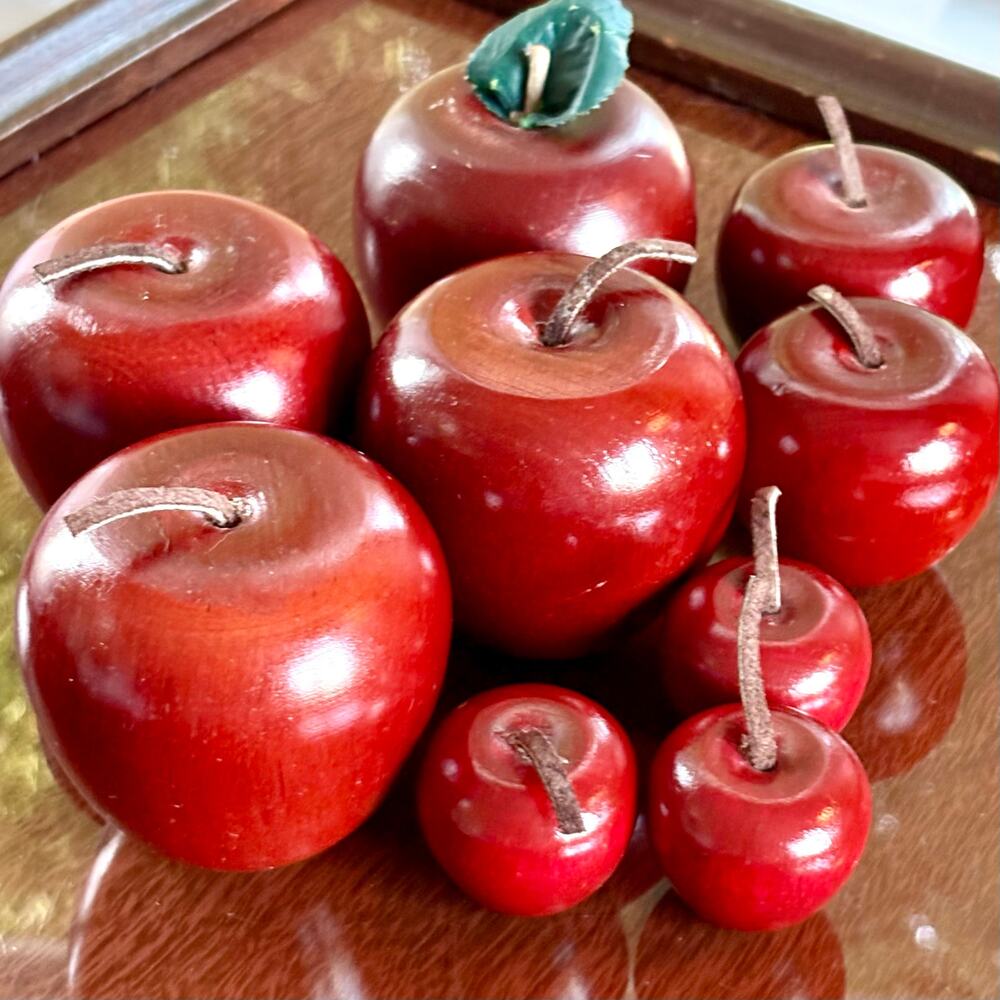 Vintage Wooden Apple Decor Set of 9 Red Rustic
